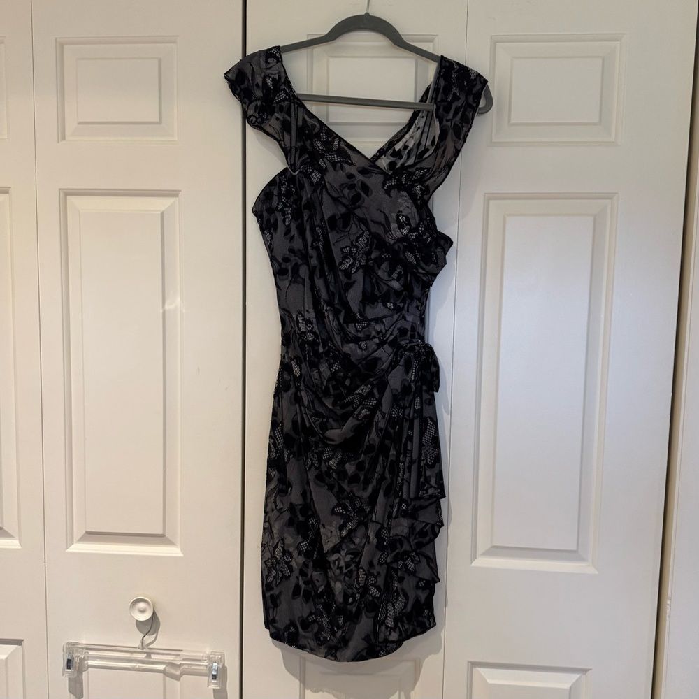 Vivienne Tam Black Floral Lace Mesh Cascade Cocktail Dress Large Vintage 90’s